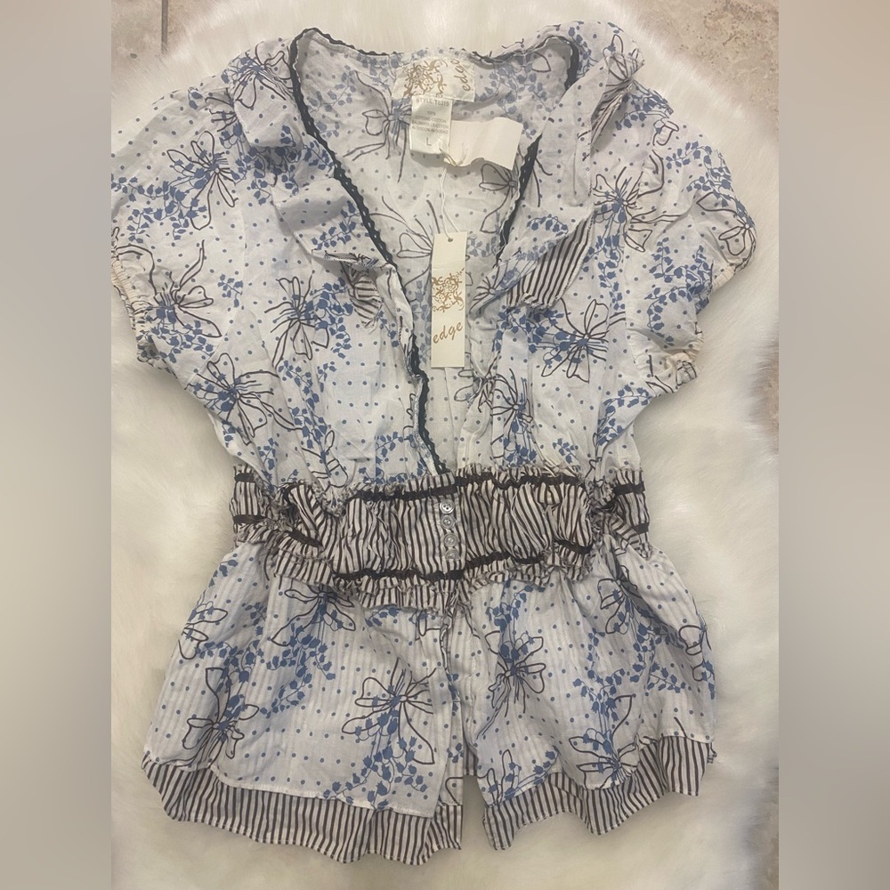 top, floral, short sleeve, v neck, large, edge brand